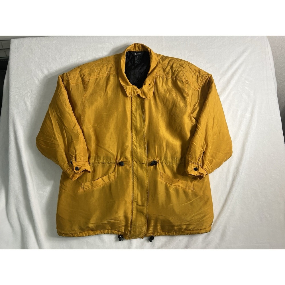 Options Melrose Men's Quilted Lined Full Zip Silk Jacket M Yellow Mid-Length